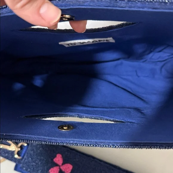 Beaded Navy Multi-Color Cutout Handle Shoulder Bag - Picture 5 of 6